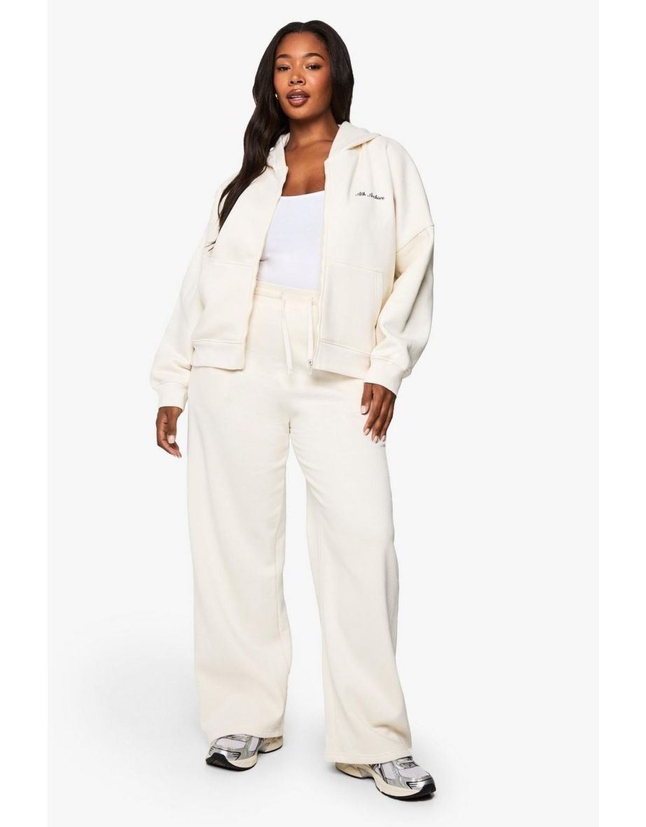 Plus Ath Archive Zip Through Cropped Hoodie - cream