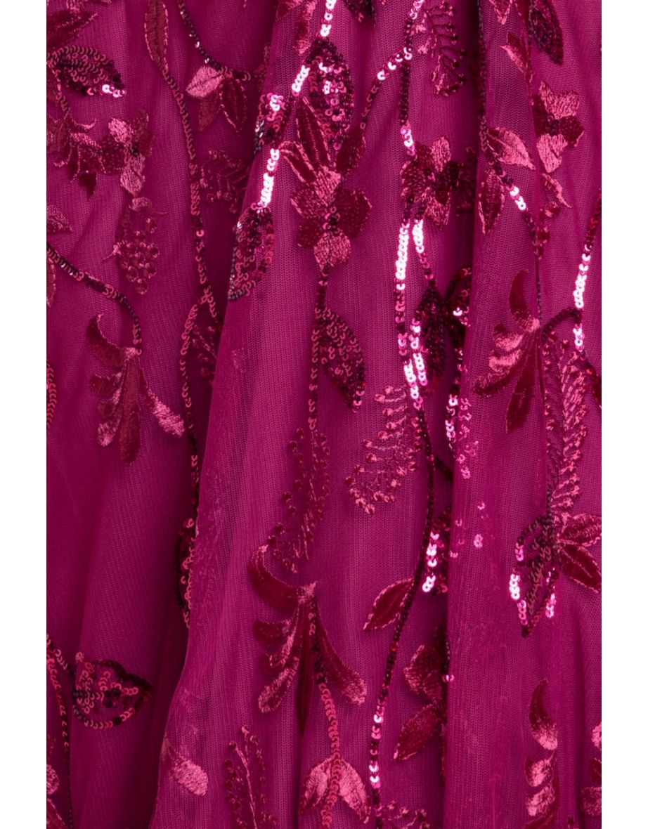 Goddiva Flared Sleeve Embroidered Maxi Dress - Magenta - 3