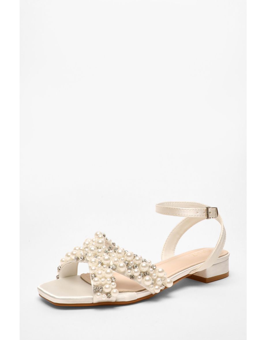 Bridal Pearl Embellished Strap Flat Sandals