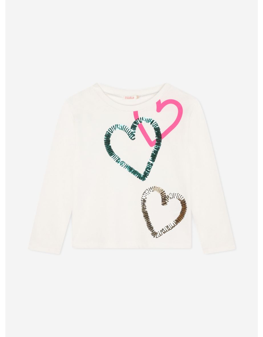 Billieblush Girls Long Sleeve Heart T-Shirt in Ivory