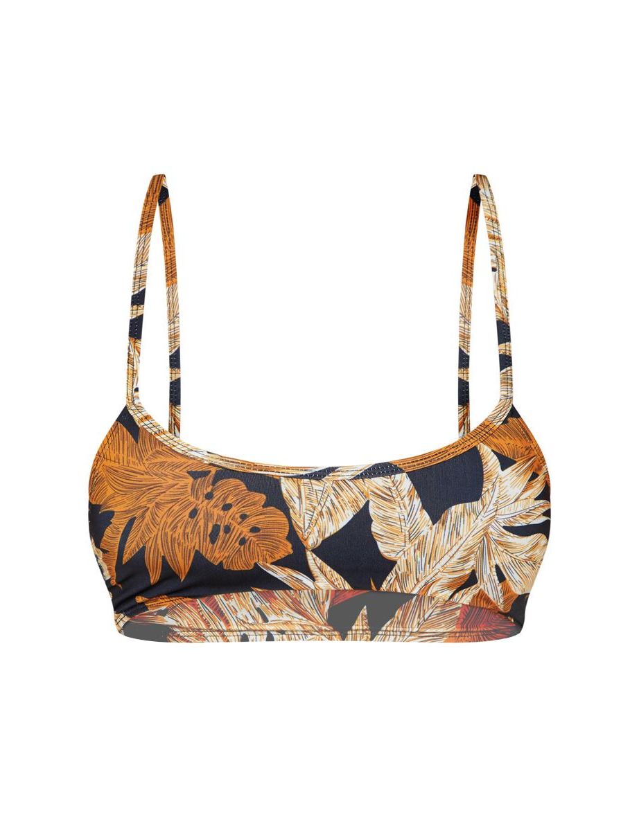 Black Palm Leaf Print Scoop Neck Bikini Top - 3