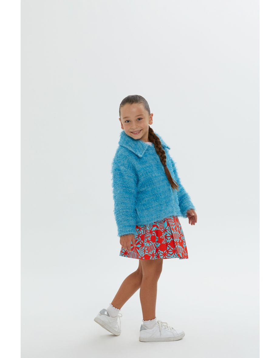 Blazer Collared Drop Shoulder Lined Blue Girl Jacket - 2