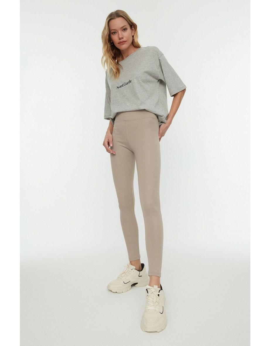 Stone-Collecting Elastic Waist High Waisted Knitted Leggings