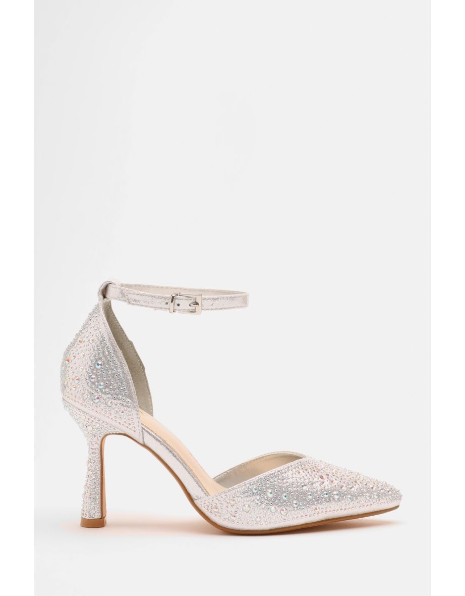 Quiz silver hot sale diamante heels