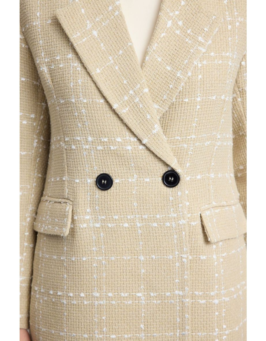 Beige Tweed Oversize Blazer Jacket - 4
