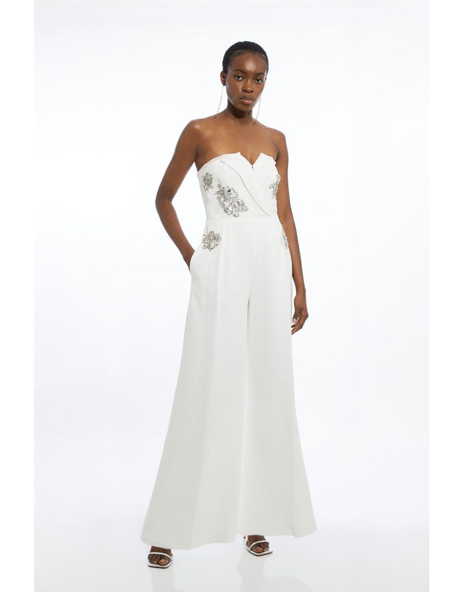 Shop Crystal Embellished Bandeau Wrap Tailored Wide Leg