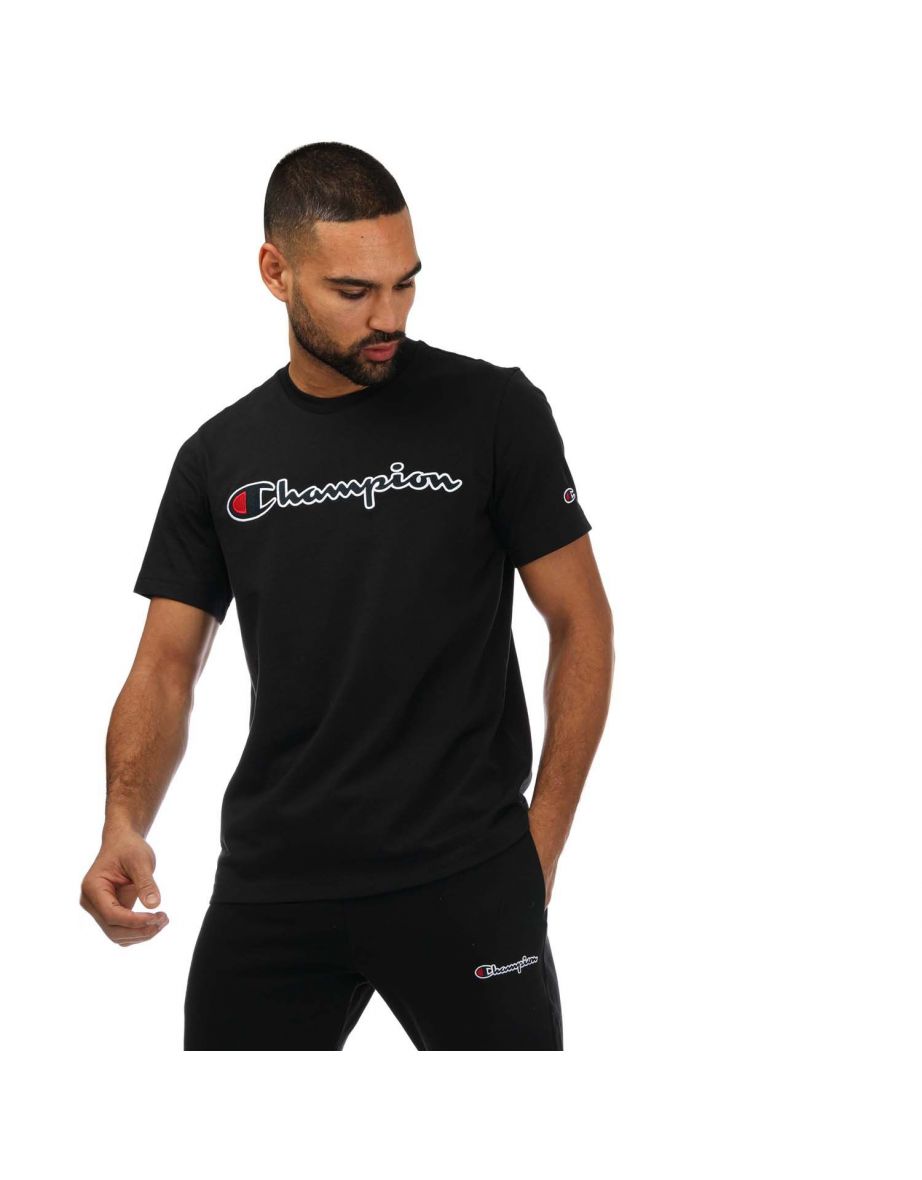 Men's Champion Embroidered Large Script Logo T-Shirt in Black - 6