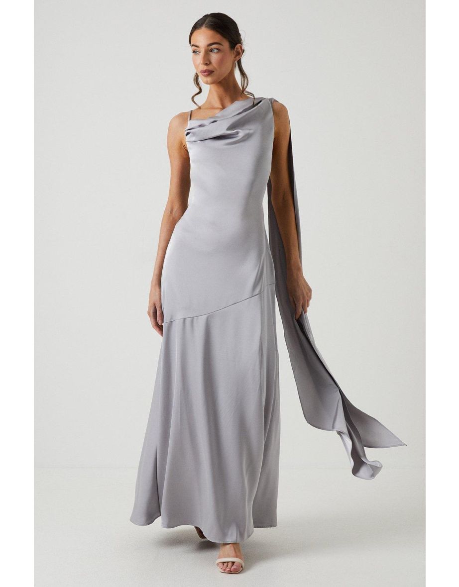 Drape Detail Bias Cut Satin Bridesmaids Dress