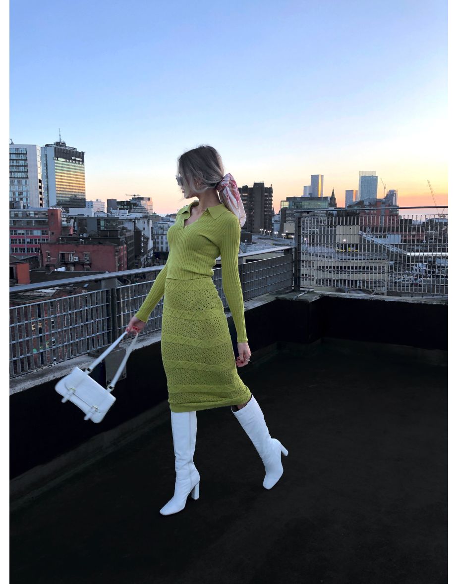 Glamorous Care Olive Green Midi Knitted Skirt