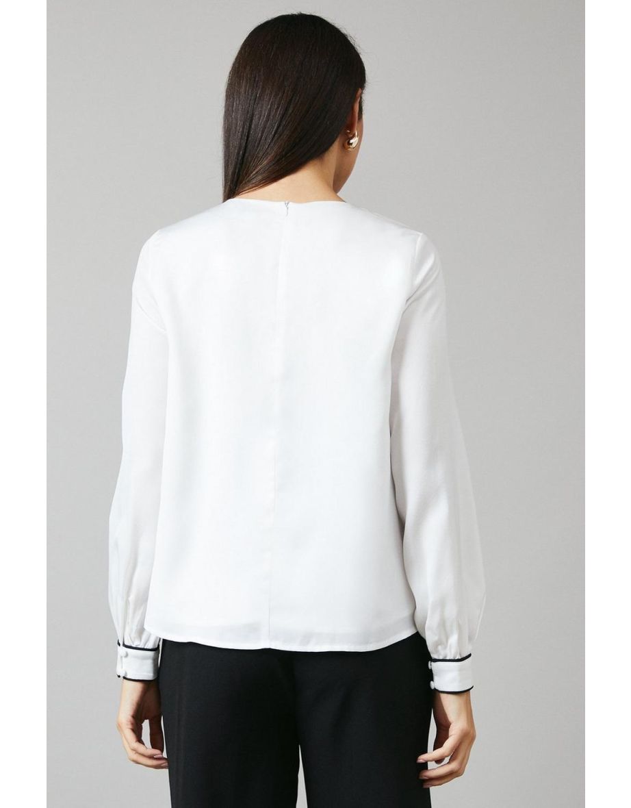 Ivory Piping Detail Blouse - 3