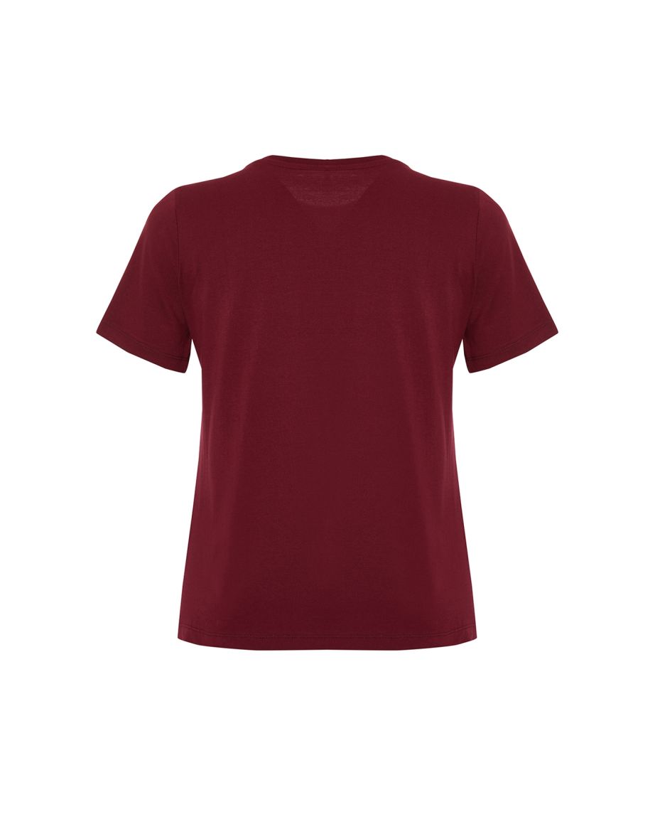Burgundy 100% Cotton Motto Printed Regular/Regular Cut Knitted T-Shirt - 6