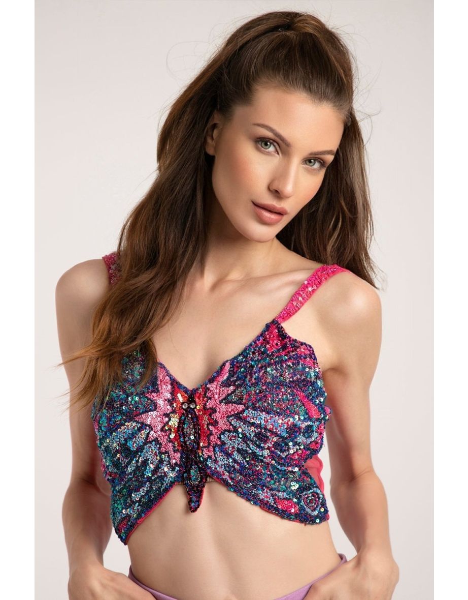 Butterfly Top in Multi Pink Sequin