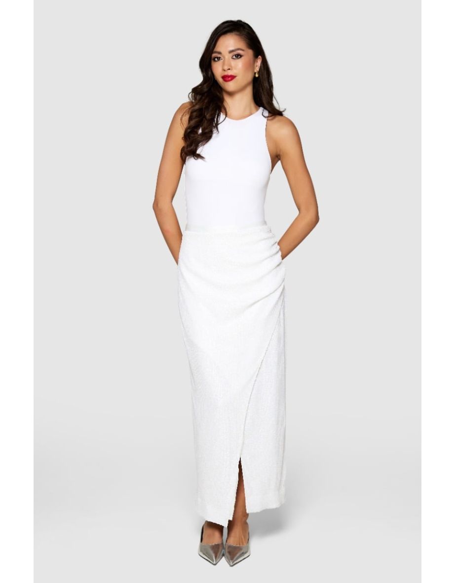 Closet London White sequin Sarong Skirt
