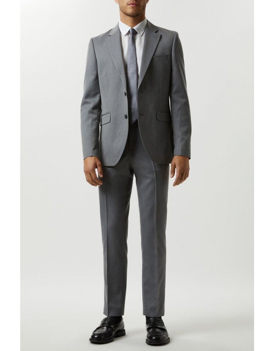 Slim Fit Grey Mini Herringbone Suit Jacket