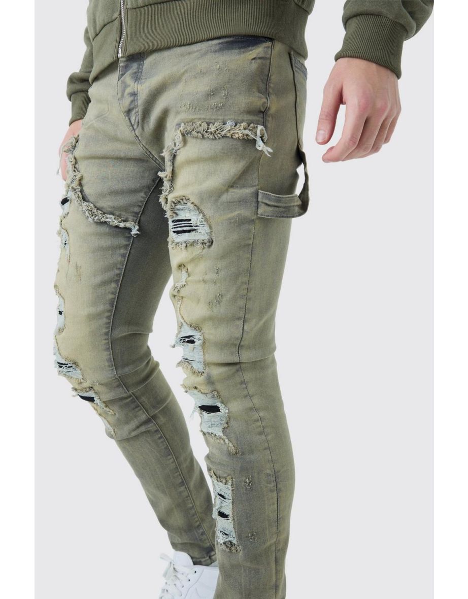 Skinny Stretch Multi Rip Carpenter Jeans In Antique Grey - grey - 2