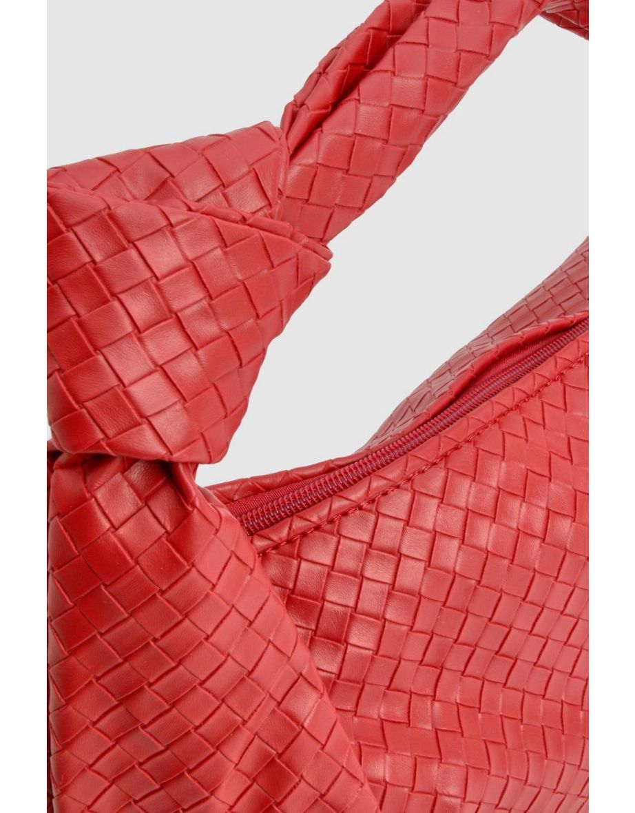 Woven Knotted Strap Detail Oversized Shoulder Bag - red - 3