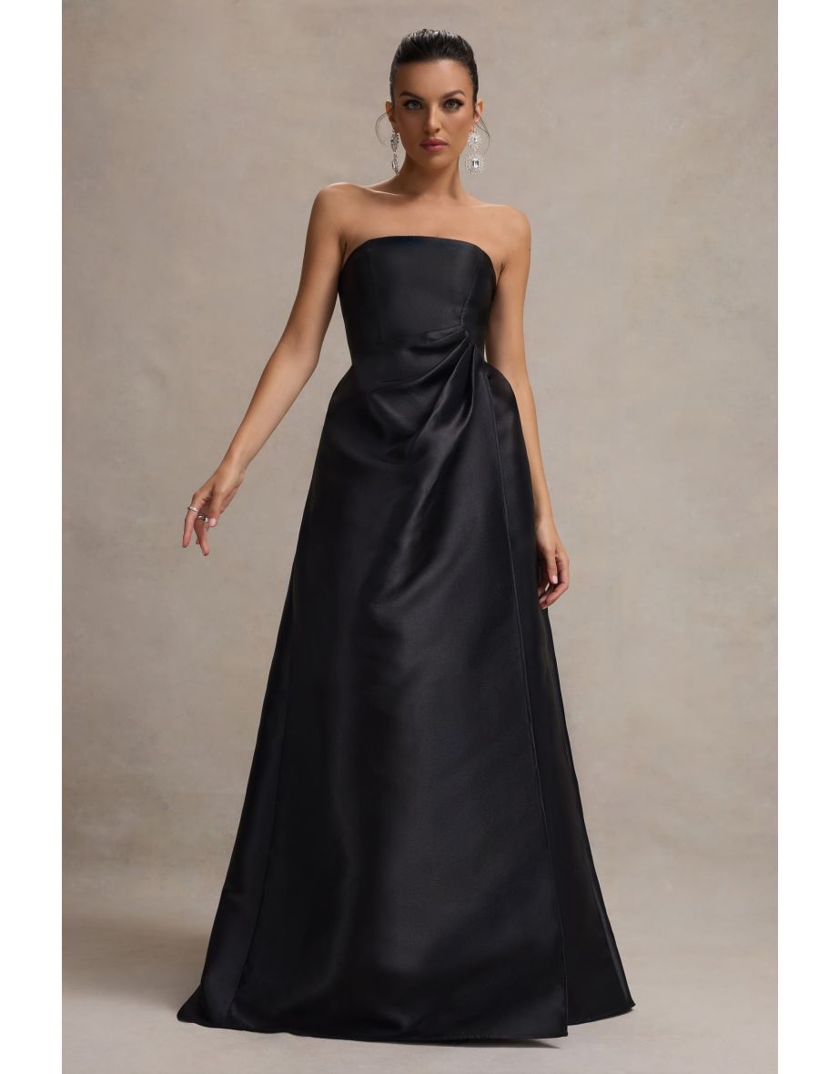 Universe | Black Bandeau Puff-Skirt Split Maxi Dress