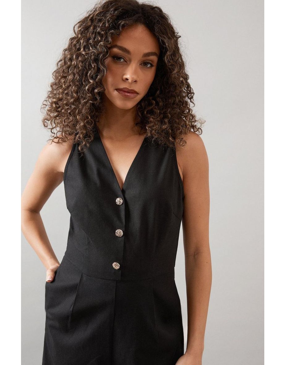 Linen Button Detail Jumpsuit - 3