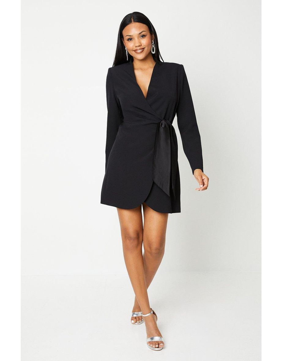 Drape Wrap Blazer Dress With Gem Buttons