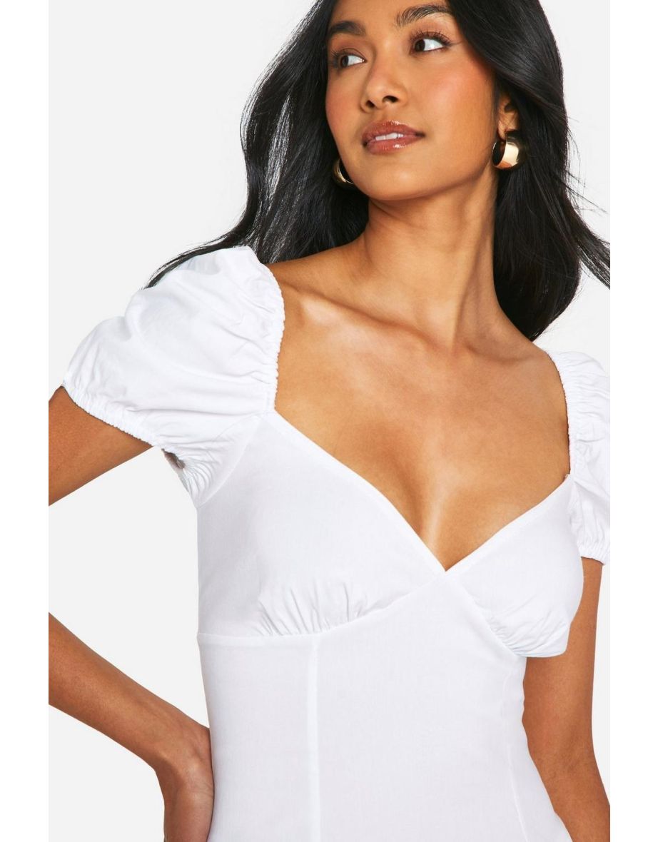 Frill Puff Sleeve Milkmaid Mini Dress - white - 3
