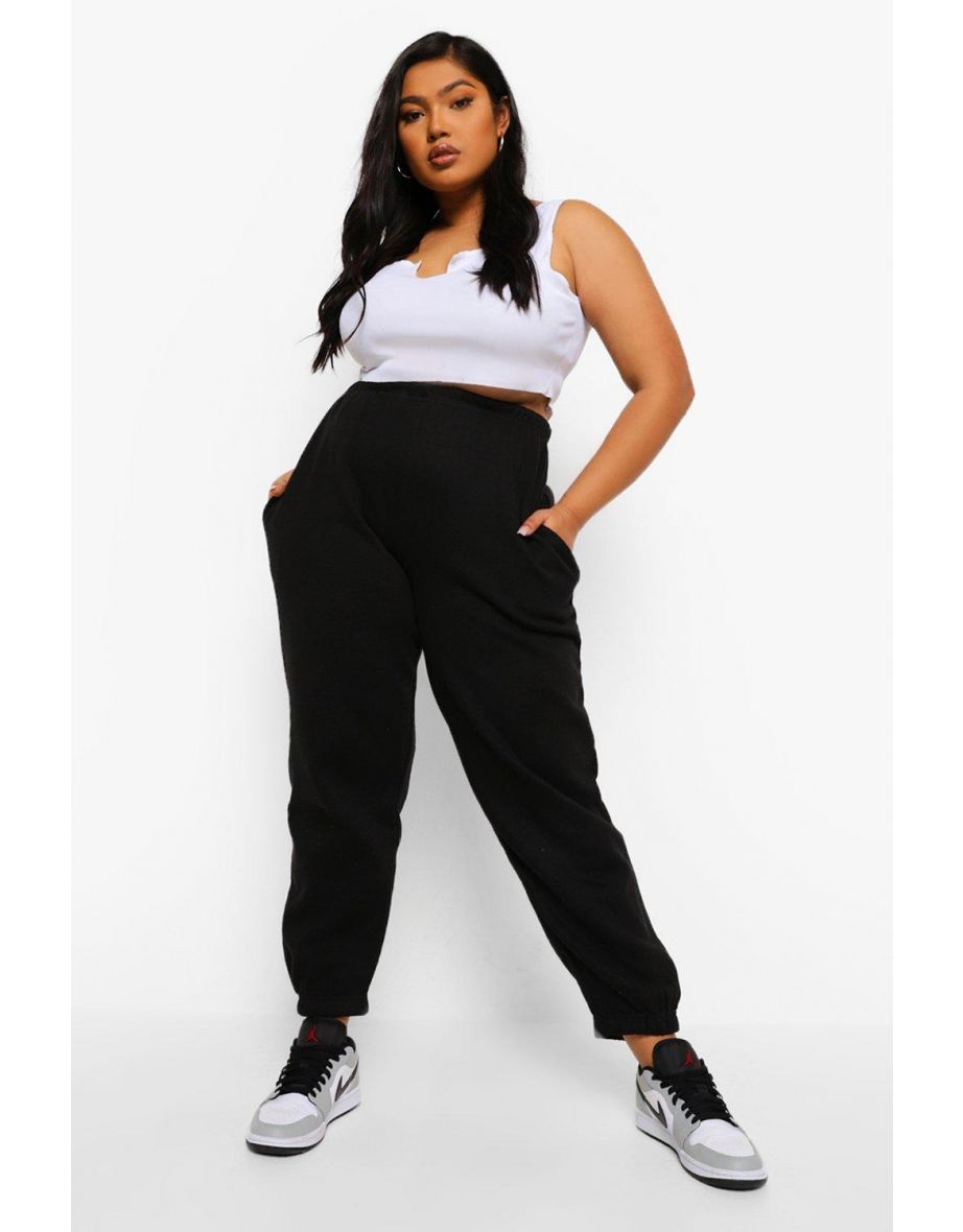 Plus Basic Cuffed Hem Jogger - black