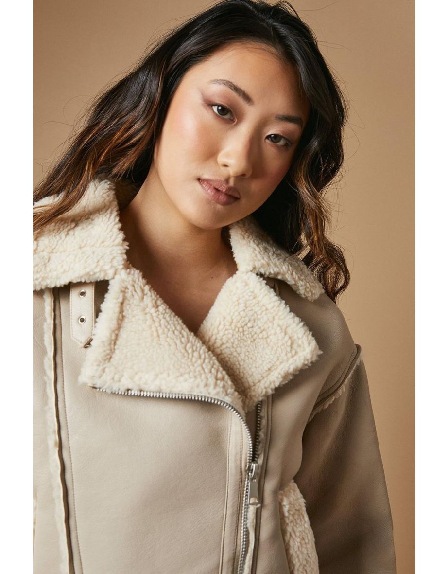 PU Borg Detail Collared Zip Jacket - 3
