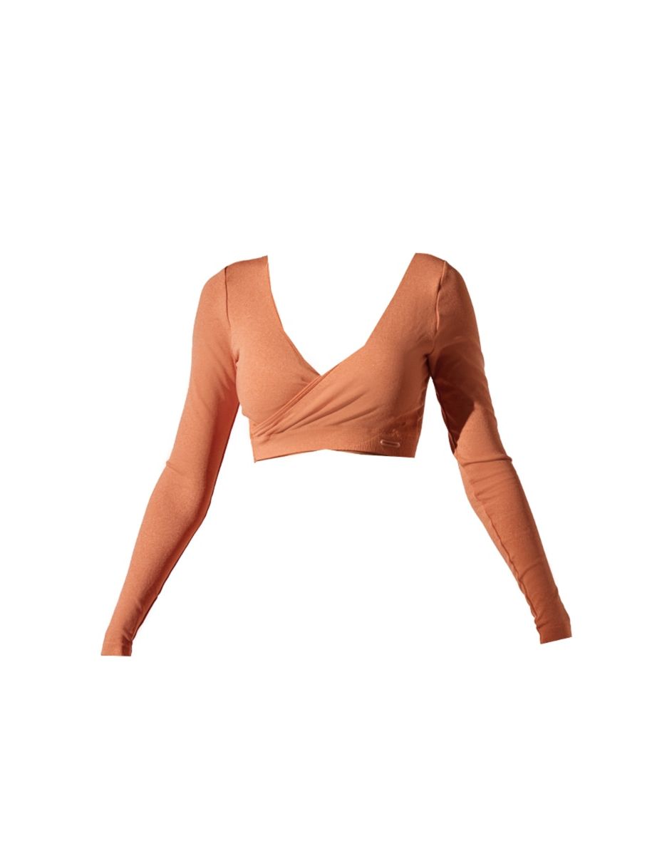 PRETTYLITTLETHING Burnt Orange Sport Seamless Cross Front Long Sleeve Crop Top - 4