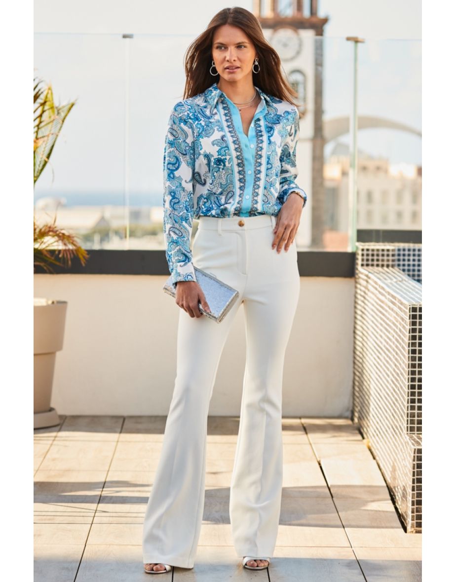 Blue Scarf Print Satin Shirt