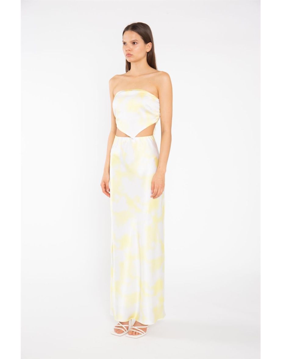Yellow Print-Satin Bias-Cut Maxi-Skirt - 3