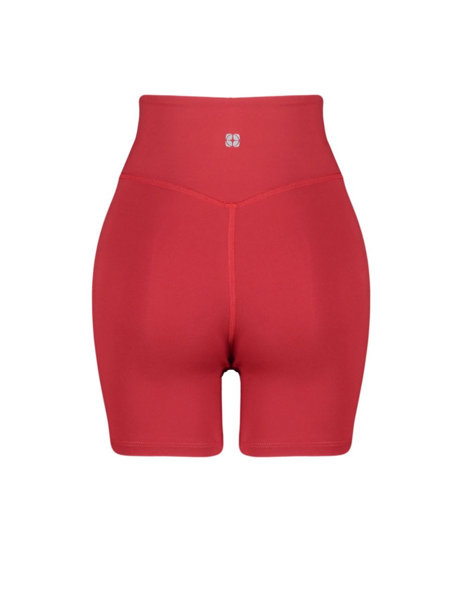 Red Brushed Soft Inner Waist Pocket Detail Sports Shorts Tights - 8