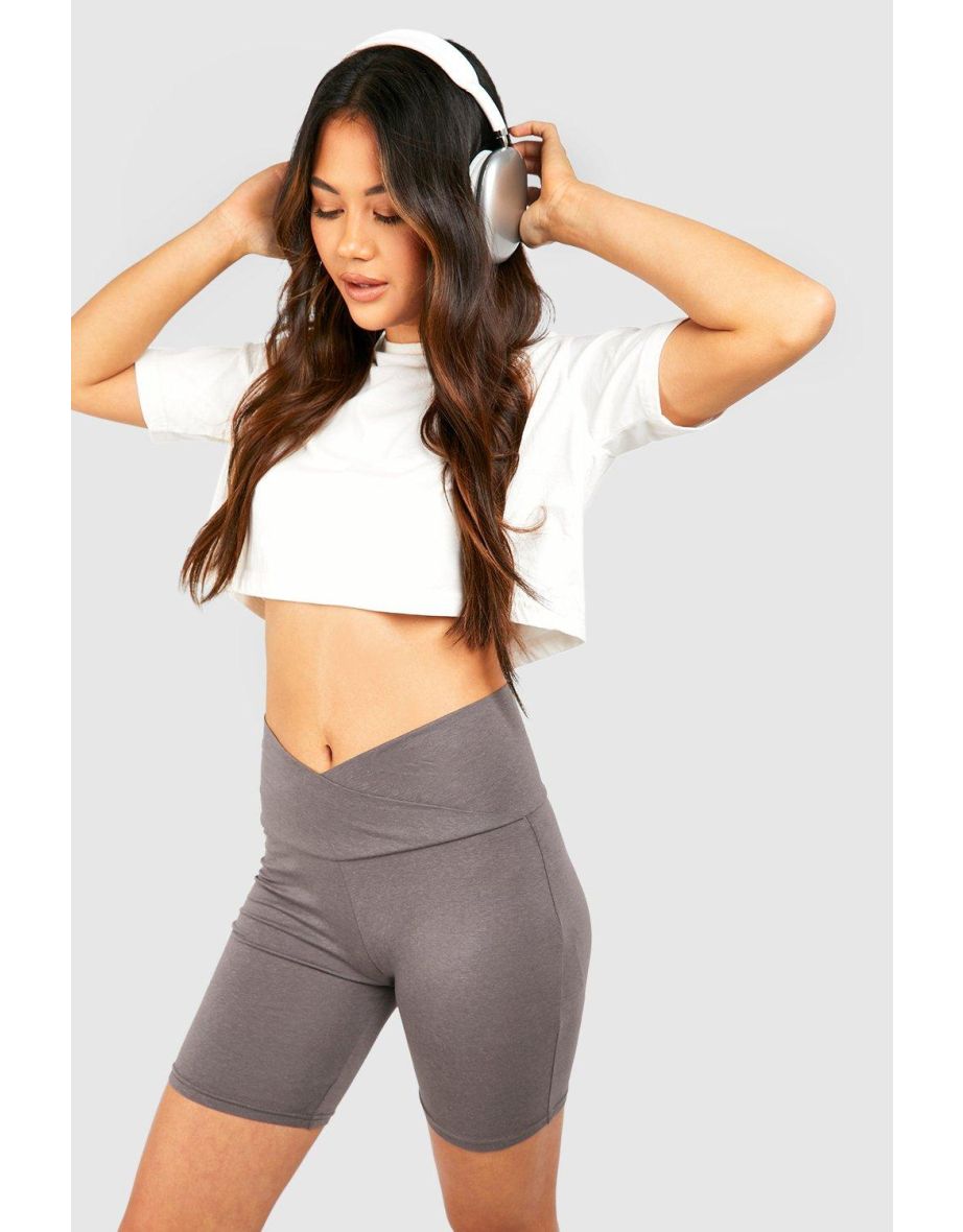 Premium Super Soft Cross Over Waistband Cycling Short - charcoal