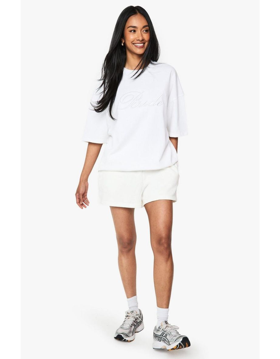 Bridal 'Bride' Embroidered Oversized T-Shirt - white