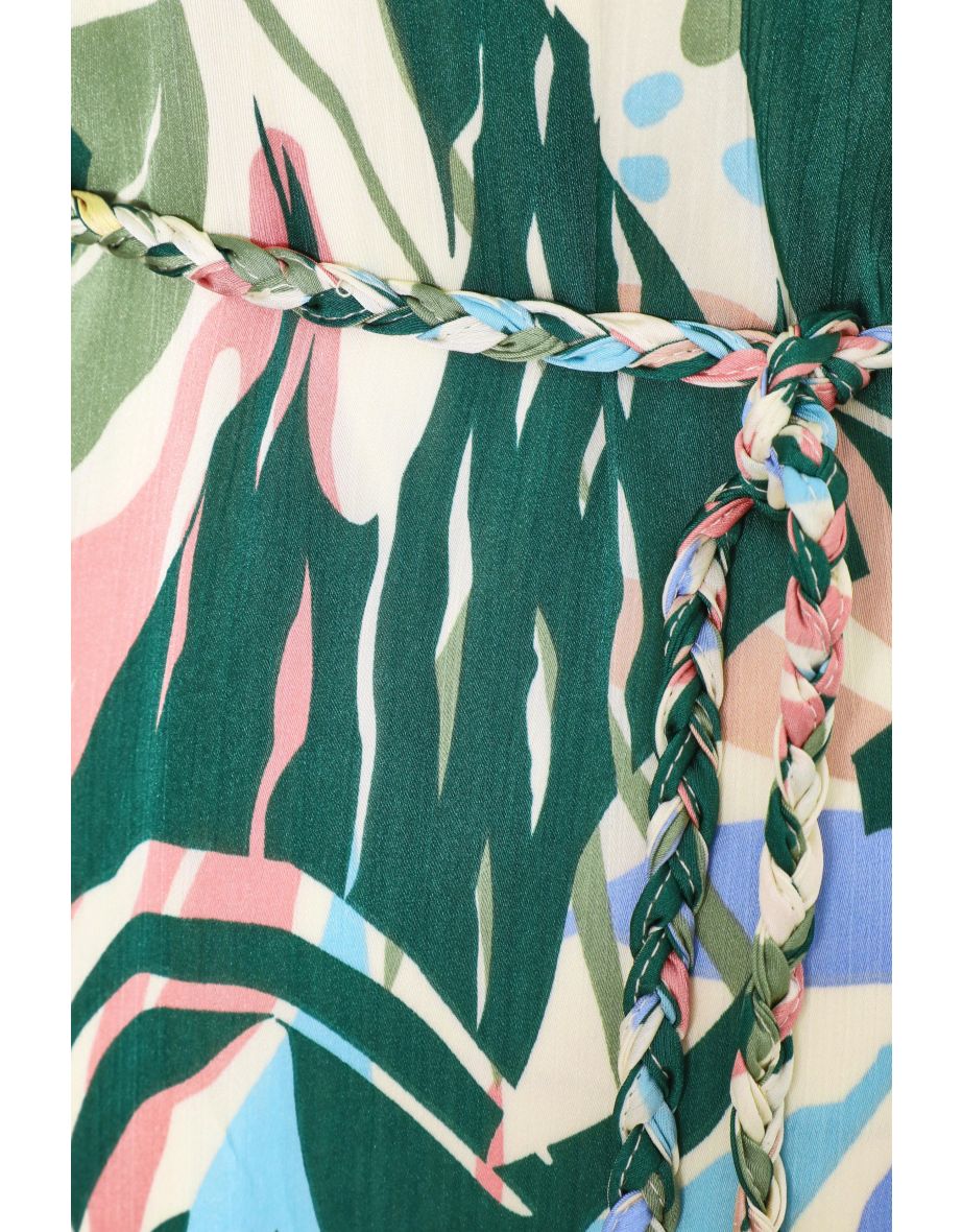 Green Tropical Print Maxi Dress - 5