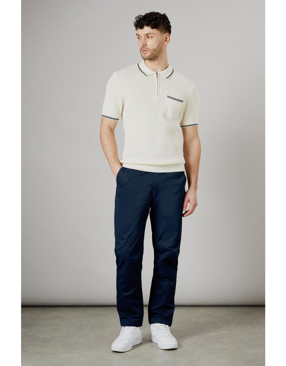 Navy Half Elasticated Waist Slim Fit Chinos