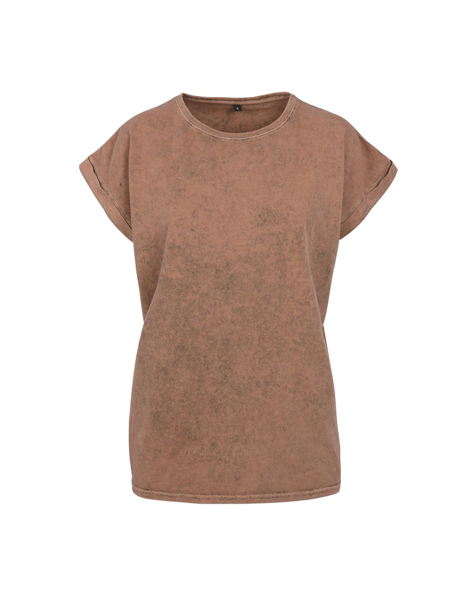 Womens/Ladies Acid Wash Extended Shoulder T-Shirt - Dark Khaki