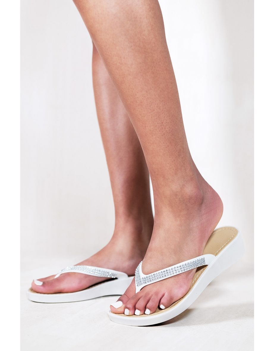 Diamante wedge sale flip flops