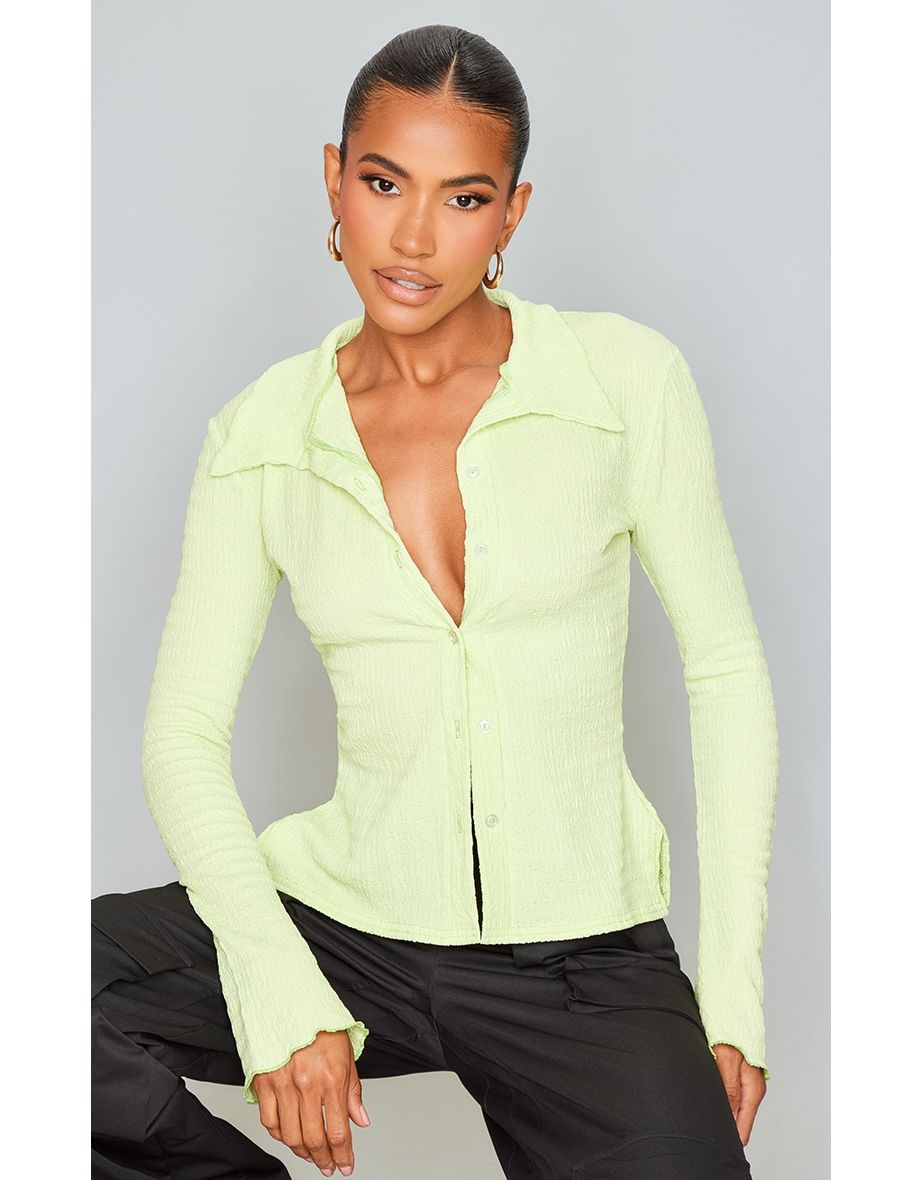 Sage Textured Flared Sleeve Fitted Shirt