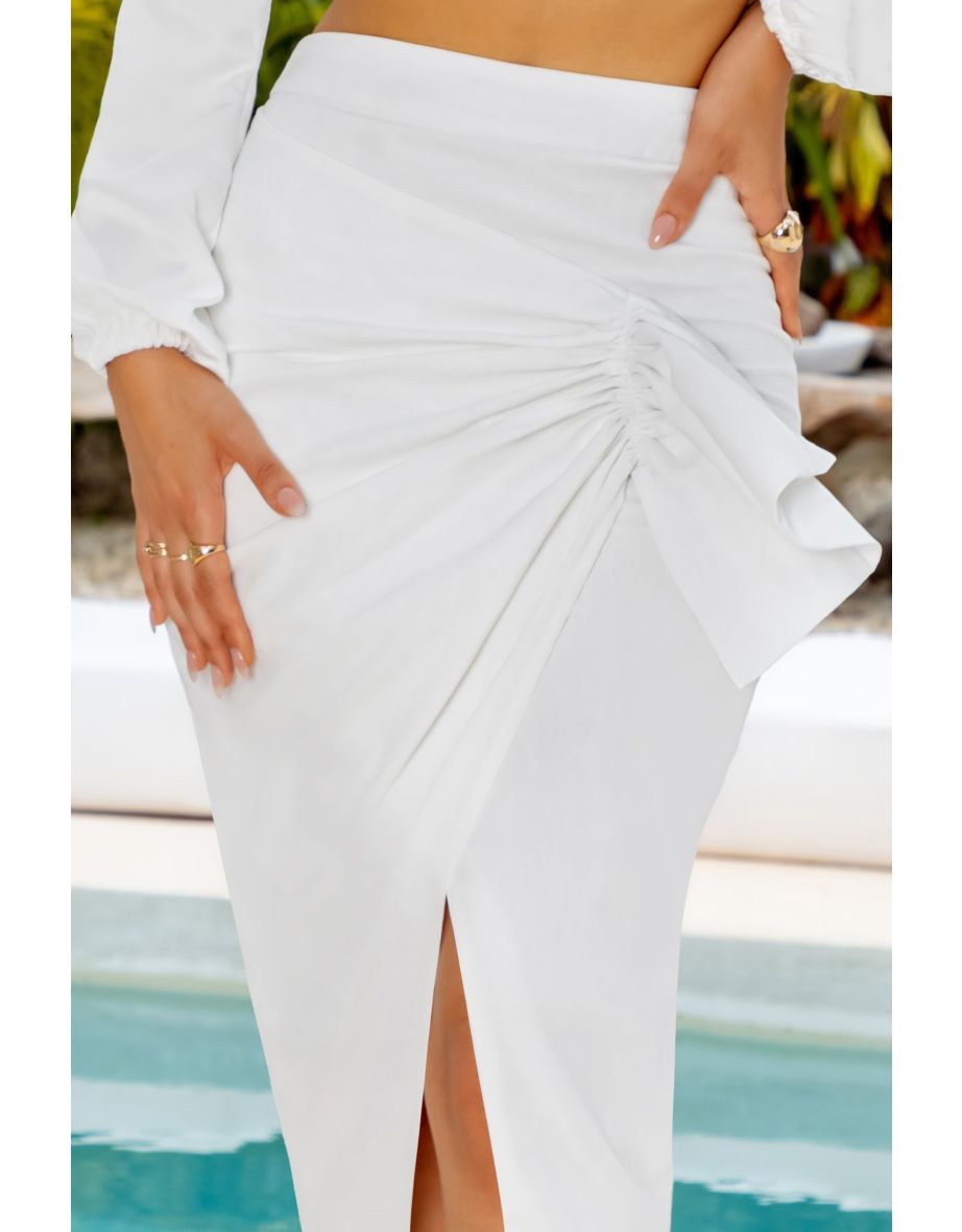 One Night Only | White Wrap Midi Skirt With Statement Frill - 3