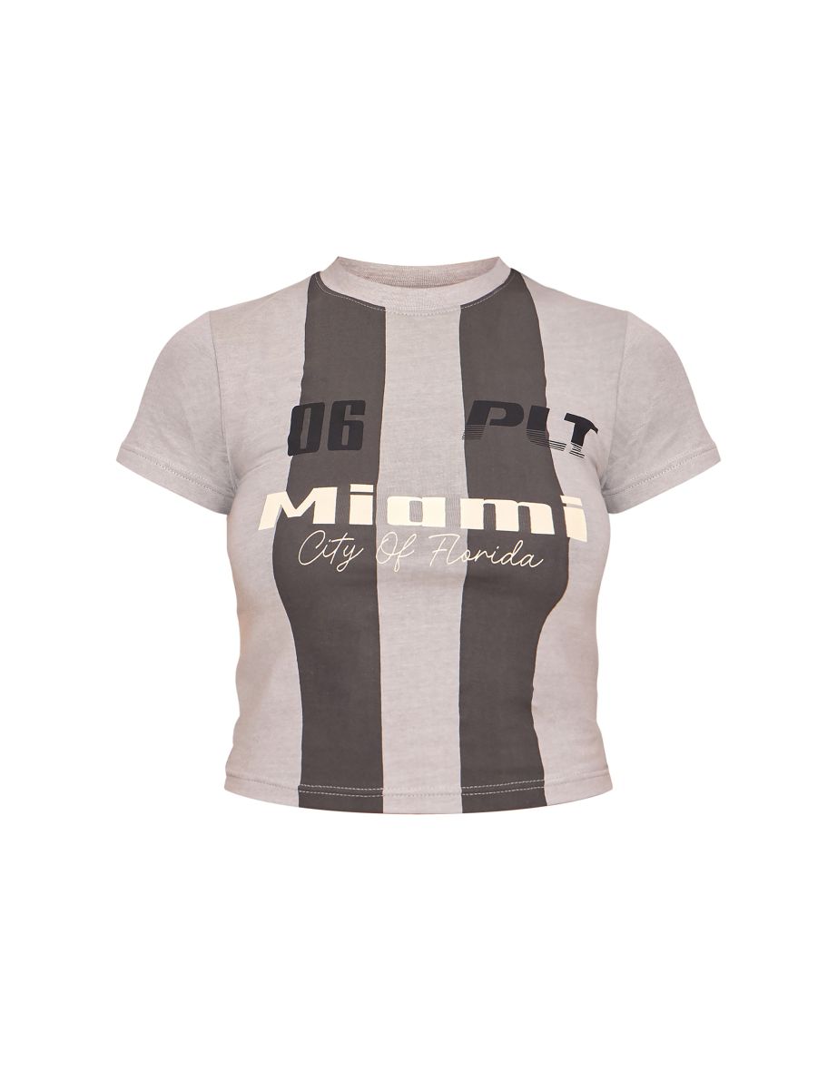 Charcoal Stripe Printed Miami Baby Tee - 4