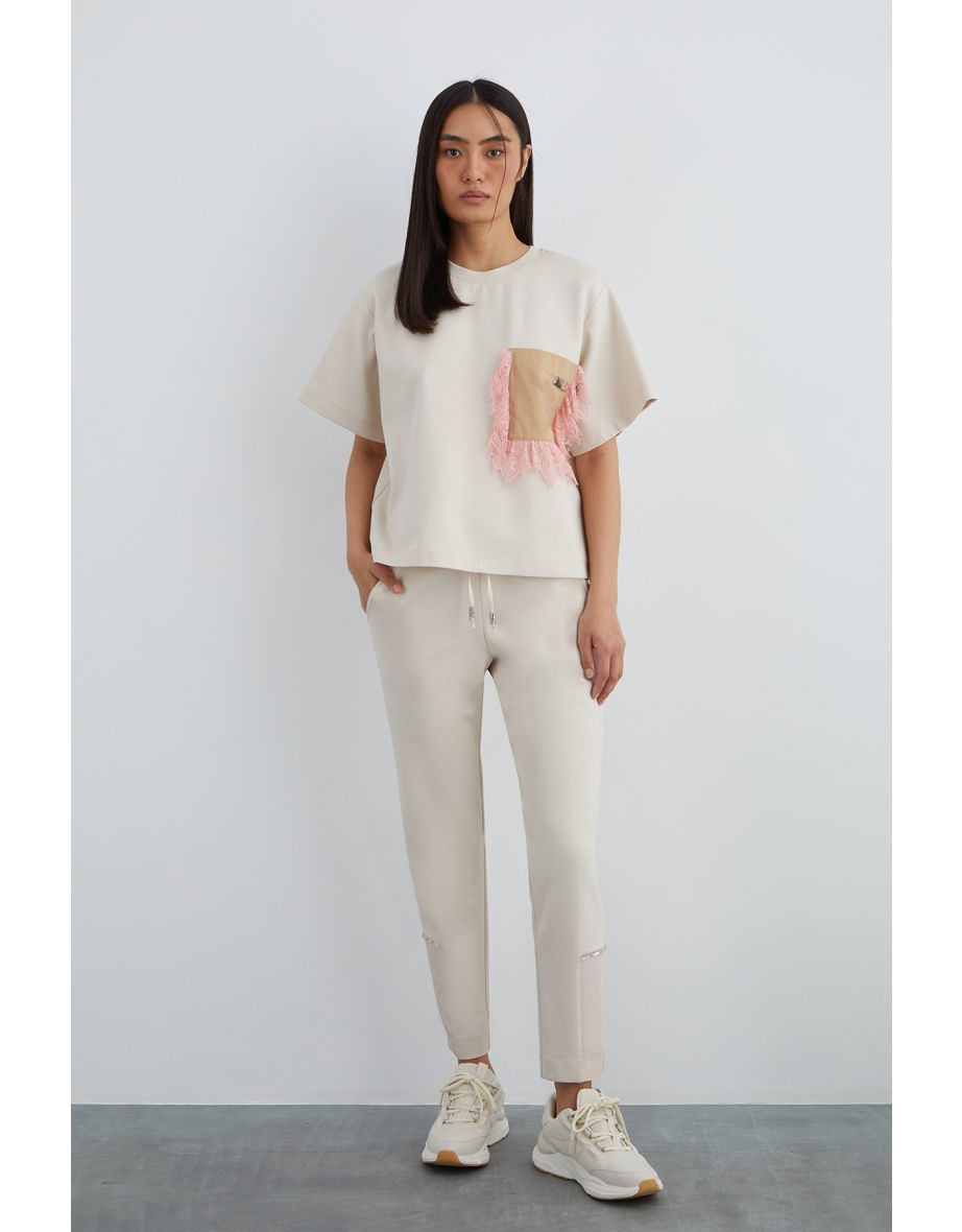 Pocket Edge Lace Detail Short Sleeve T-Shirt