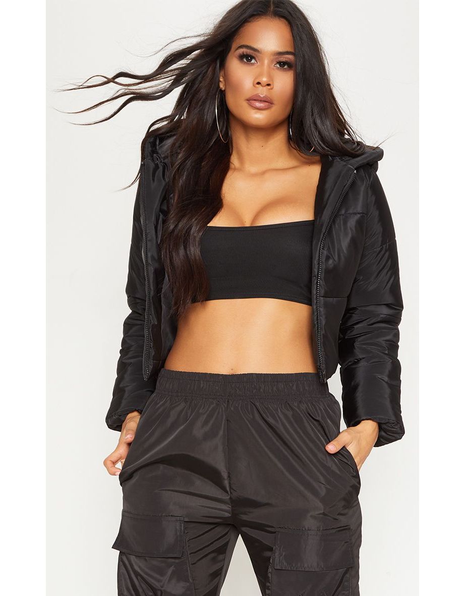 Black Hooded Cropped Puffer