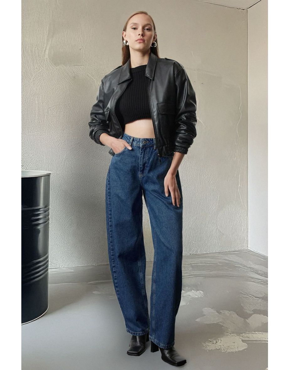 Dark Blue More Sustainable High Waist Skater Jeans