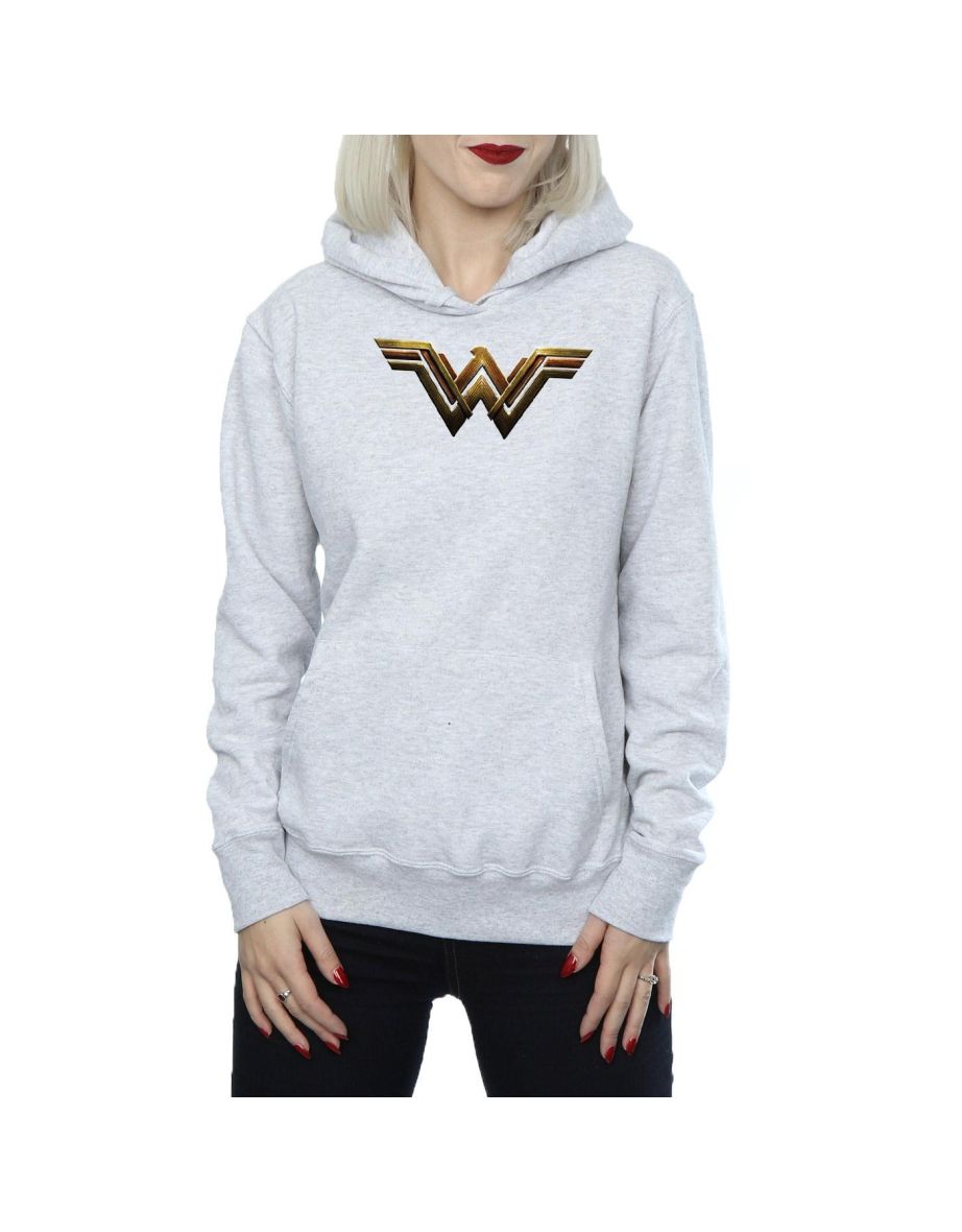 DC Comics Womens/Ladies Justice League Movie Wonder Woman Emblem Hoodie - Heather Grey - 3