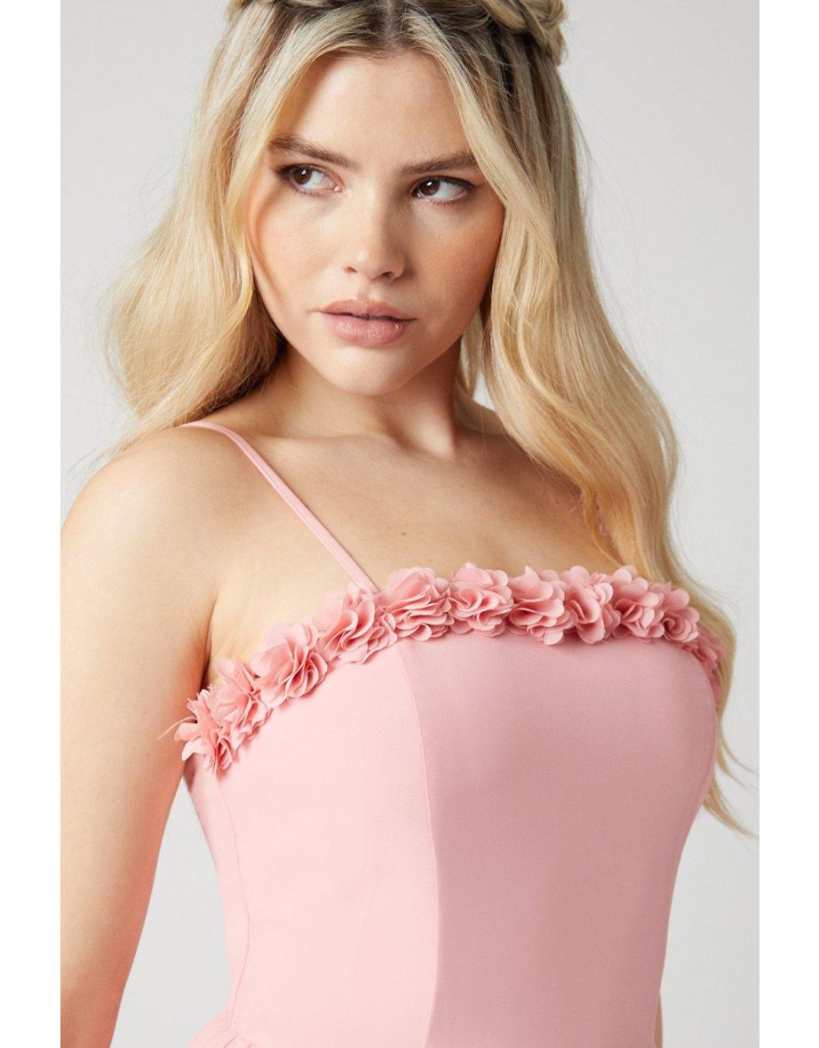 Debut London by Coast 3d Floral Trim Georgette Bridesmaids Dress - blush - 3