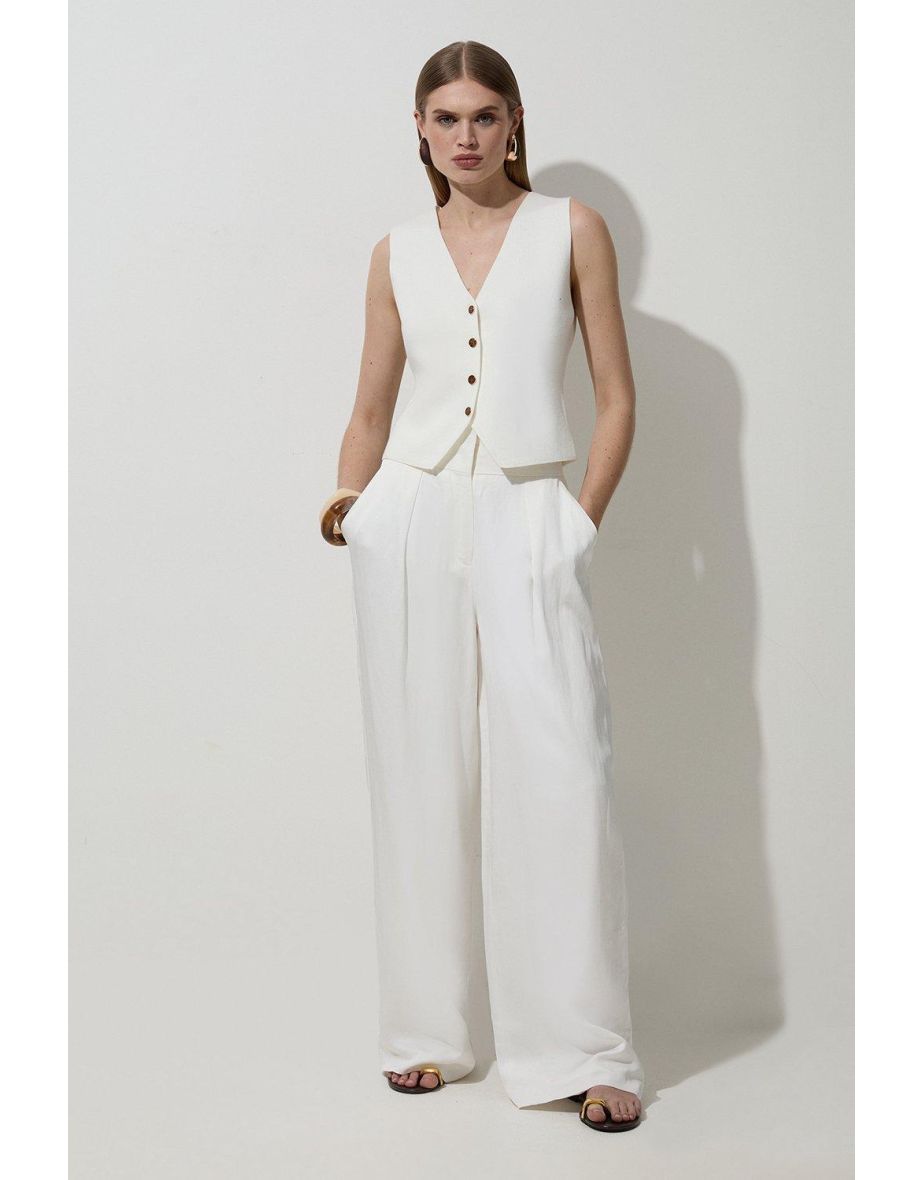 Tailored Viscose Linen Wide Leg Trouser