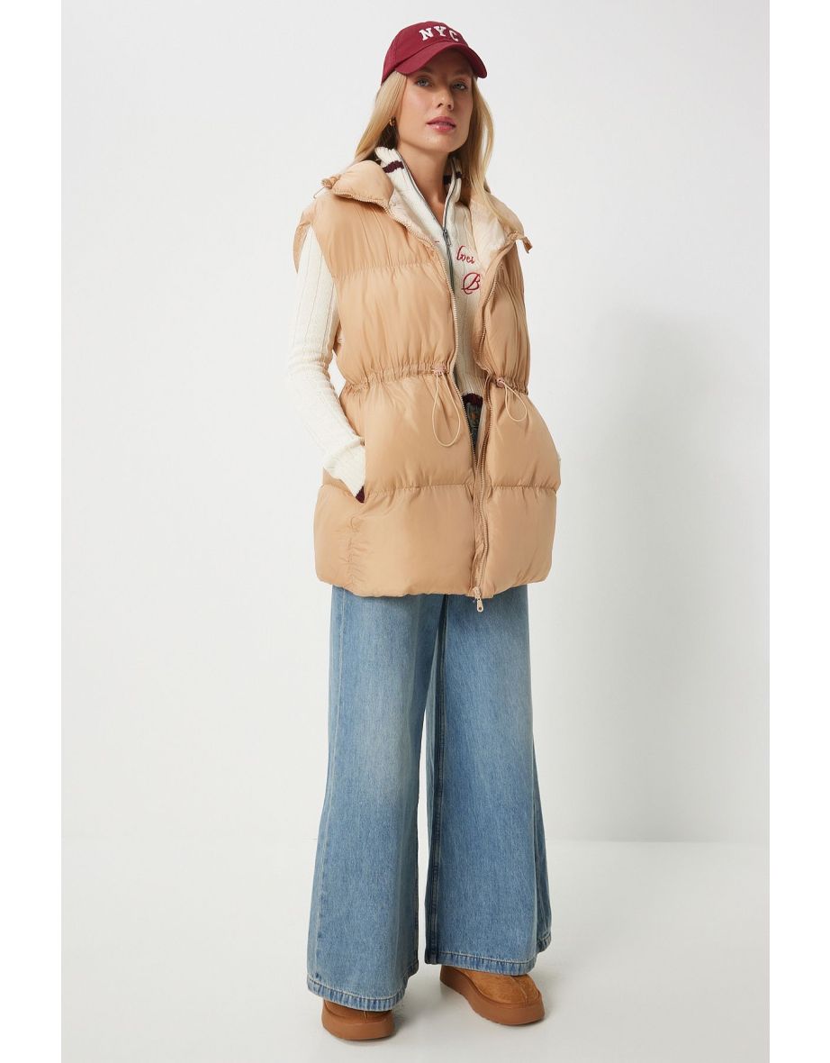 Women's Biscuit Waist Drawstring Puffer Vest