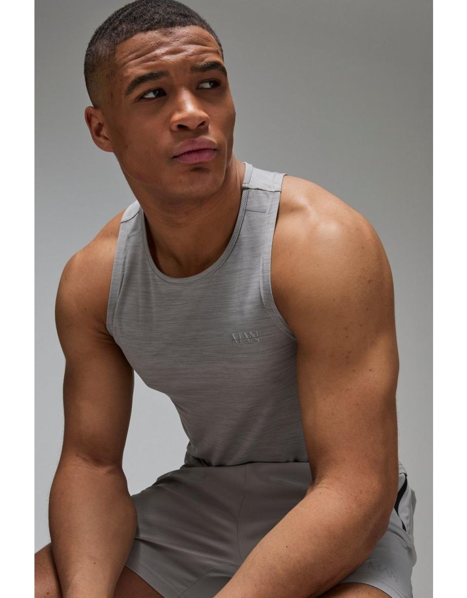Man Active Lightweight Performance Slim Fit Marl Gym Tank - grey marl - 2