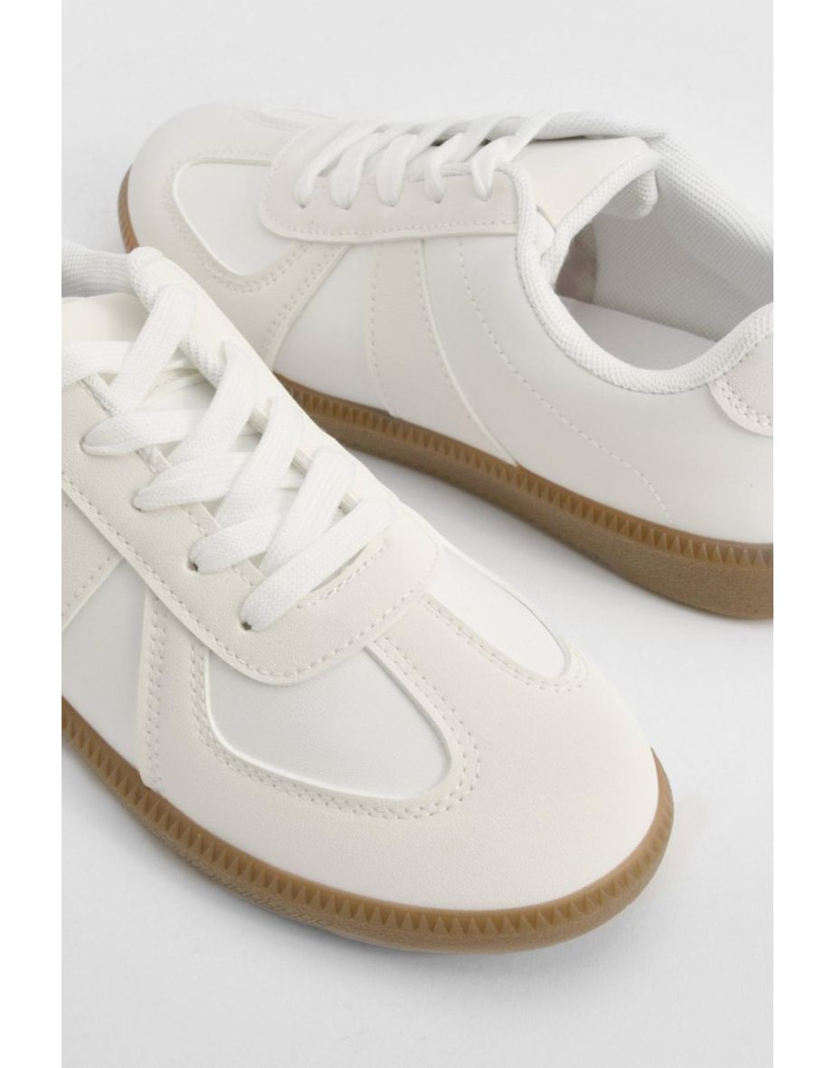 Contrast Panel Gum Sole Trainers - white - 3