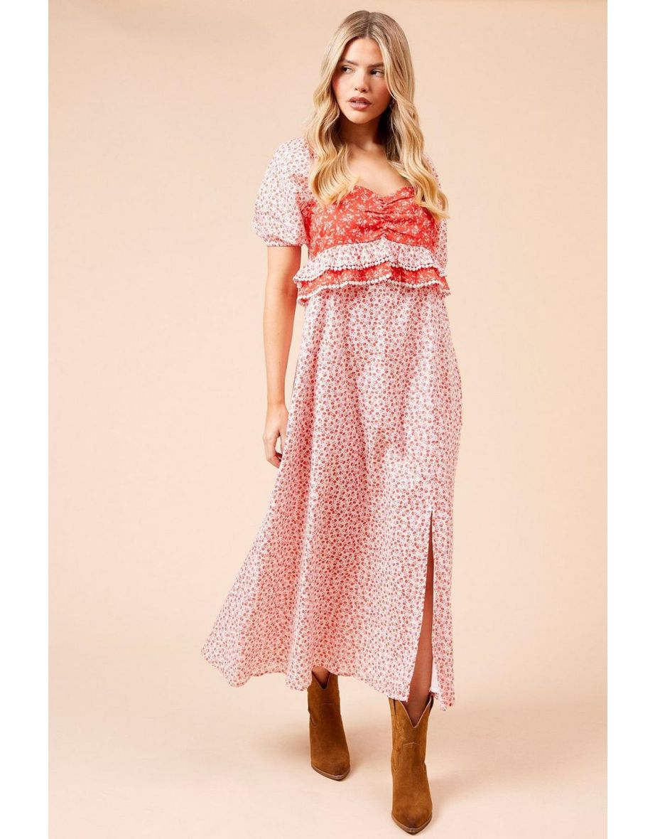 Mix And Match Ruffle Bust Short Sleeve Midi Dress
