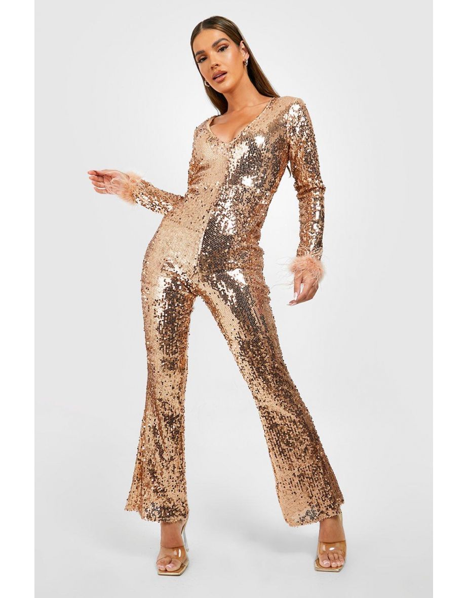 Gold sales flare jumpsuit